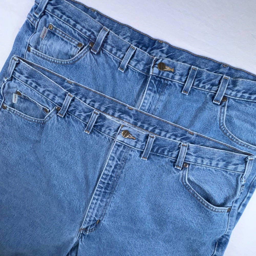 2 Lot Carhartt B18-DST Traditional Fit Jeans Men 46x26.5 Blue Straight Leg Denim
